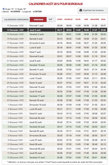 horaire priere