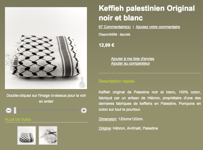 Vente en ligne d'authentiques keffiehs palestiniens