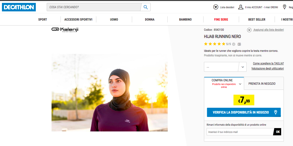 Hijab running Decathlon Italie 