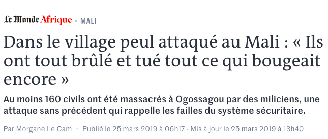 Ogossagou 160 villageois peuls massacrés au Mali