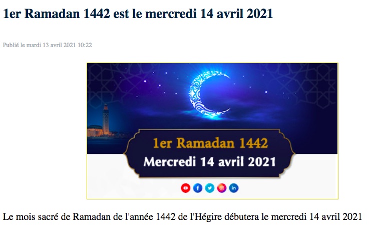 Ramadan débute mercredi 14 avril au Maroc