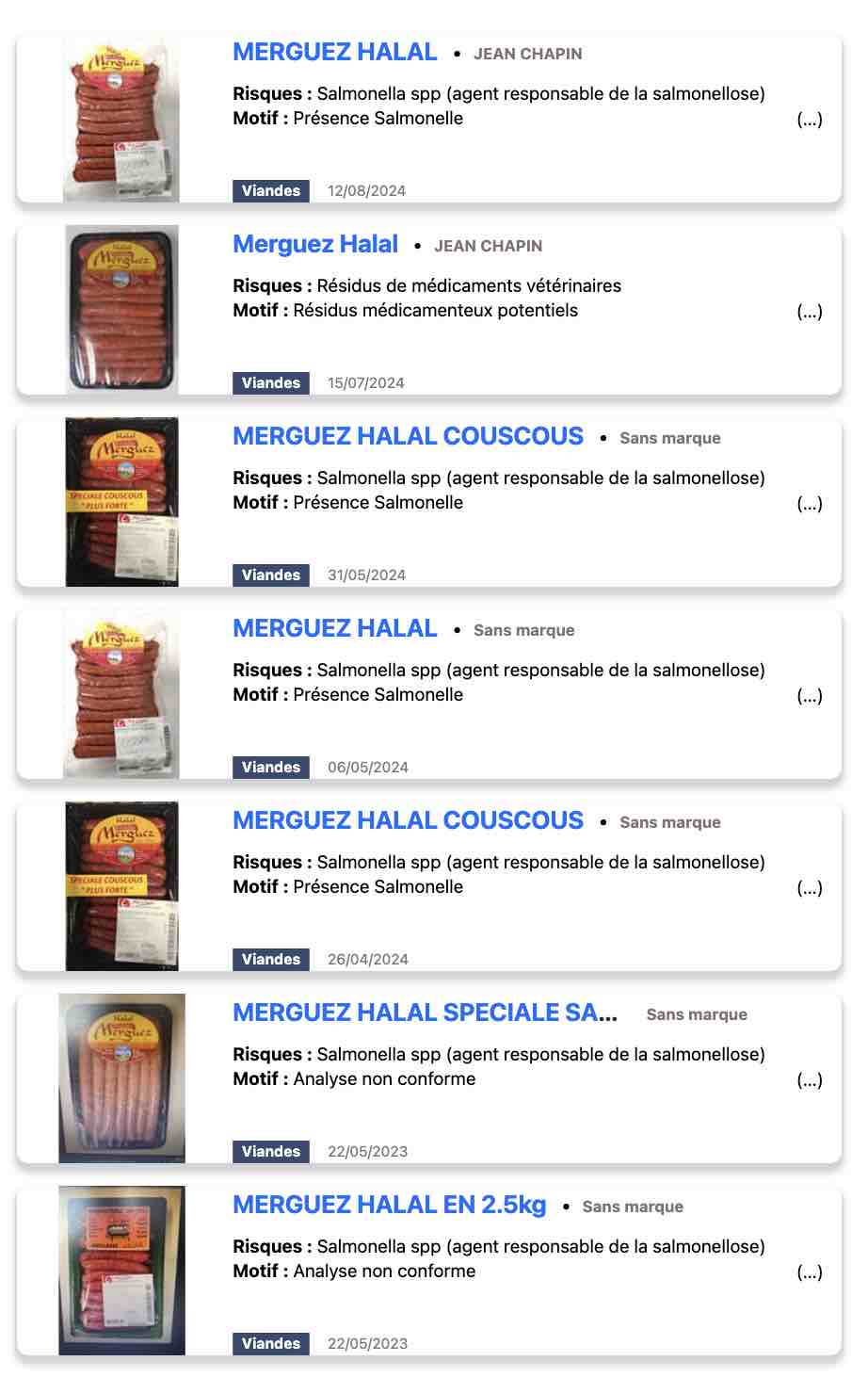 merguez halal Jean Chapin rappel produits