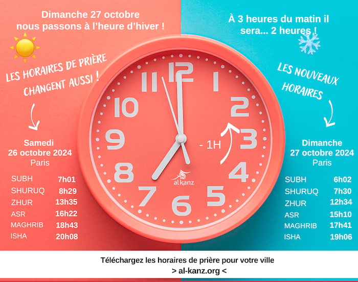 changement d'heure octobre 2024 et horaires de prières