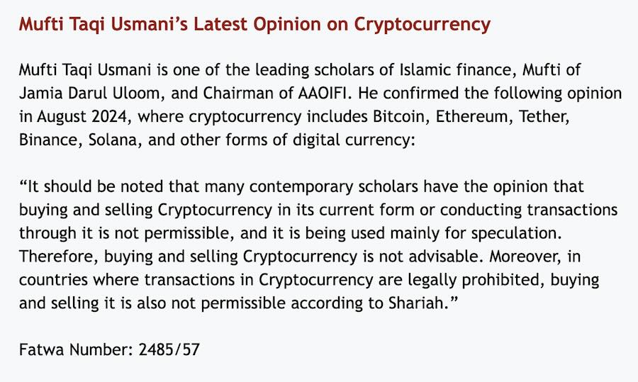 fatwa mufti Taqi Usmani cryptomonnaies