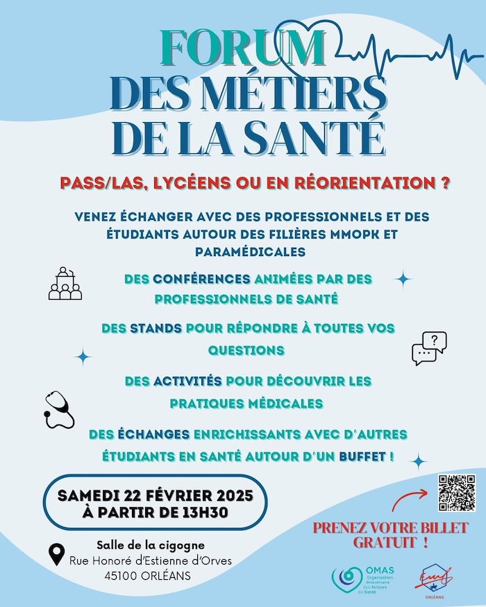 Forum des métiers de la santé à Orléans, Loiret, samedi 22 février 2025