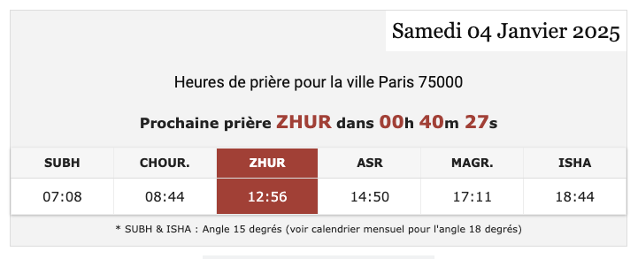 horaire prière pour Paris